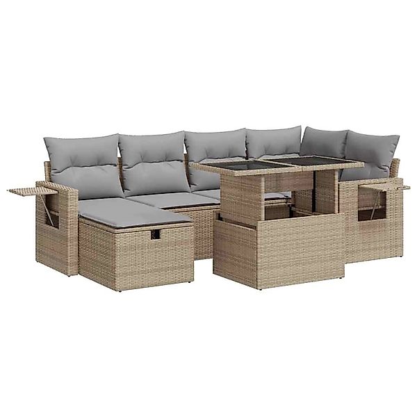 vidaXL 7-Tlg Garten-Sofagarnitur mit Kissen Beige Poly Rattan 3327859 günstig online kaufen