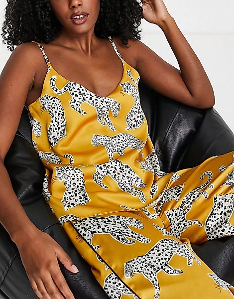 River Island – Pyjama-Camisole in Orange mit aufgedruckten Leoparden günstig online kaufen