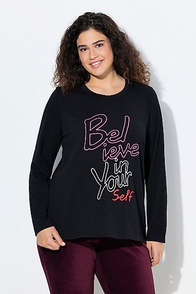 Ulla Popken T-Shirt Shirt Schriftmotiv Classic Rundhals Langarm günstig online kaufen