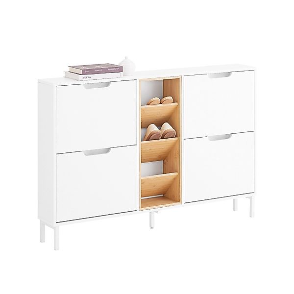 SoBuy Schuhschrank mit 4 Klappen Schuhkipper Schmal Schuhkommode Weiß FSR18 günstig online kaufen