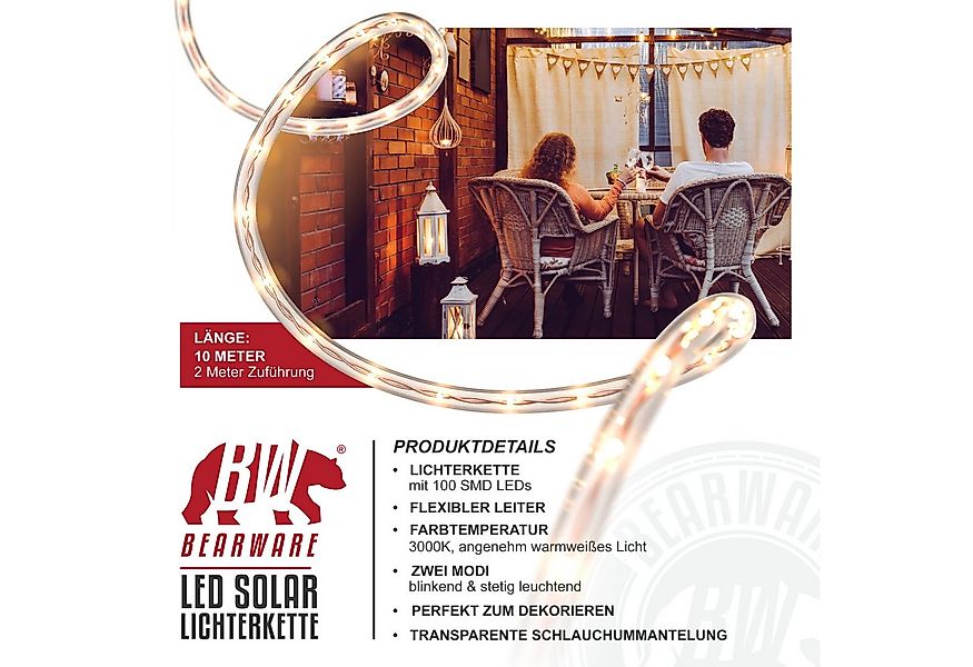 BEARWARE LED-Lichterkette Solar 10m warmweiß, Innen & Außen, Solarpanel mit günstig online kaufen