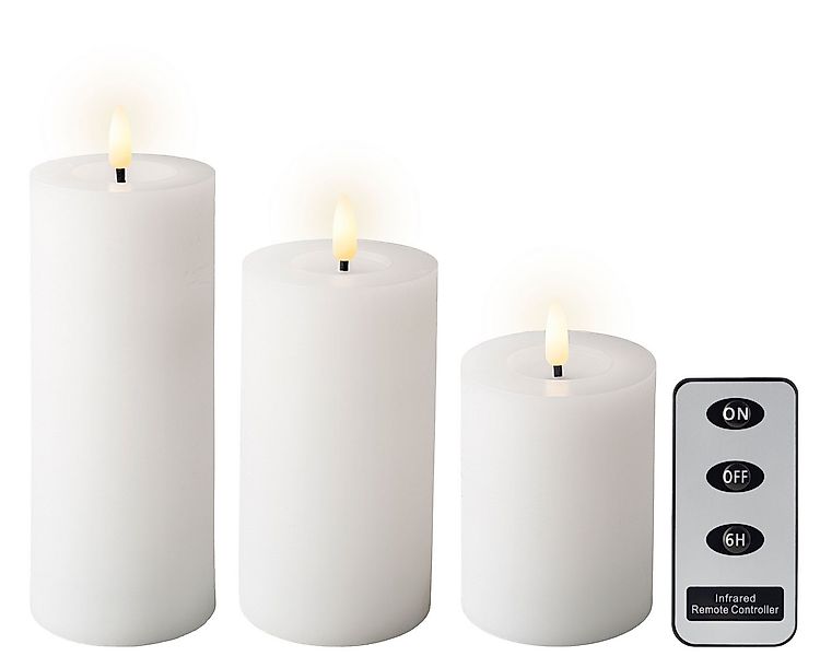 Lumineo LED-Kerze, LED Kerzen mit Timerfunktion 11-19cm Wachs 3er Set Weiß günstig online kaufen