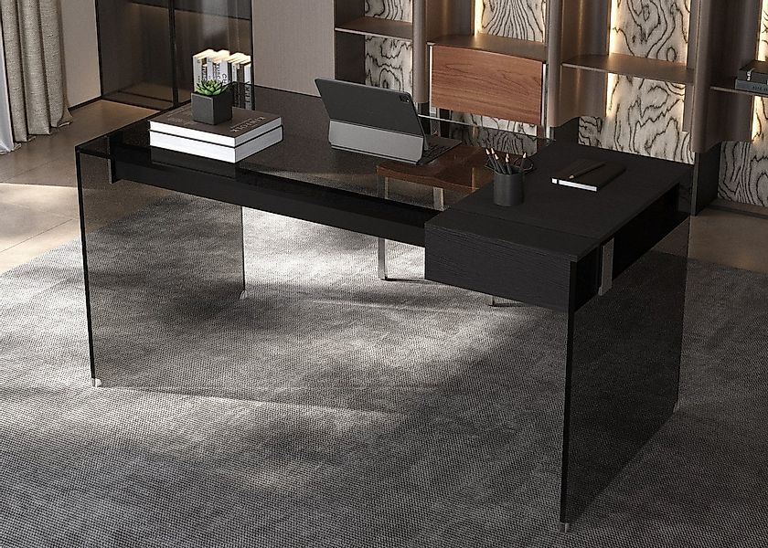 oleyluckidea Schreibtisch Schreibtisch mit Schubladen aus Sicherheitsglas s günstig online kaufen