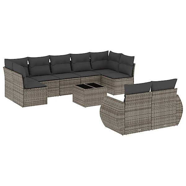 vidaXL 10-Tlg Garten-Sofagarnitur mit Kissen Grau Poly Rattan 3221829 günstig online kaufen