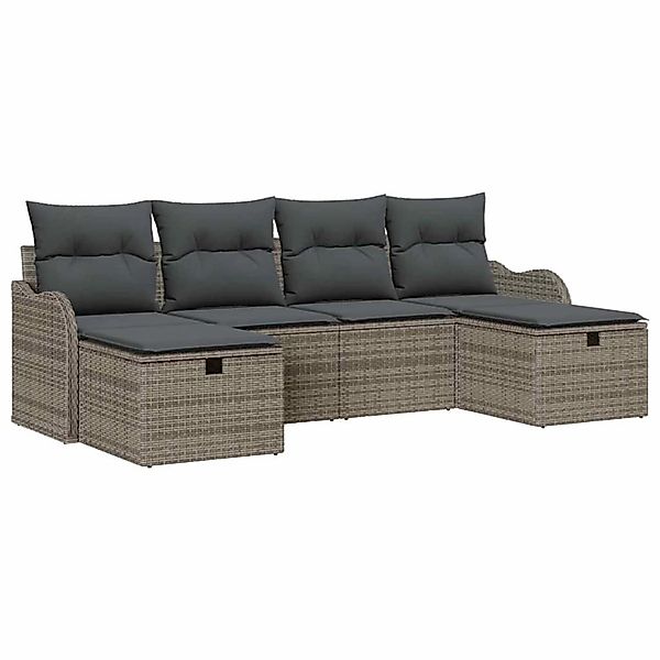 vidaXL Garten-Sofa-Set mit Kissen mit Speicher 6-Tlg Grau Poly Rattan 33603 günstig online kaufen
