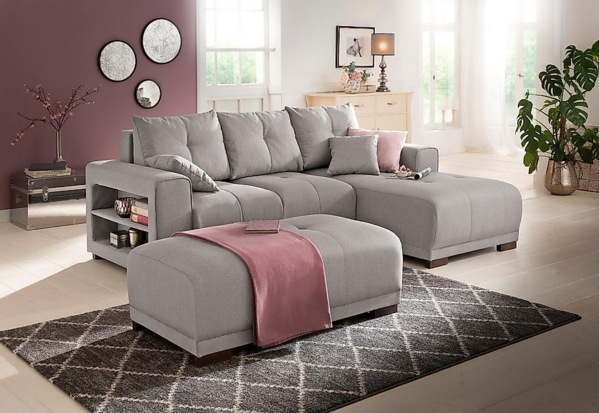 Home affaire Ecksofa "Viborg L-Form", mit Regal in der Armlehne, wahlweise günstig online kaufen