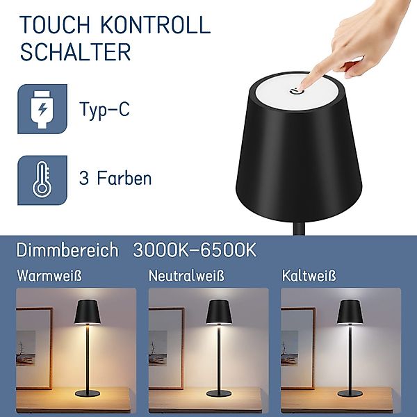 Nettlife LED Tischleuchte Kabellos Nachttischlampe Touch günstig online kaufen