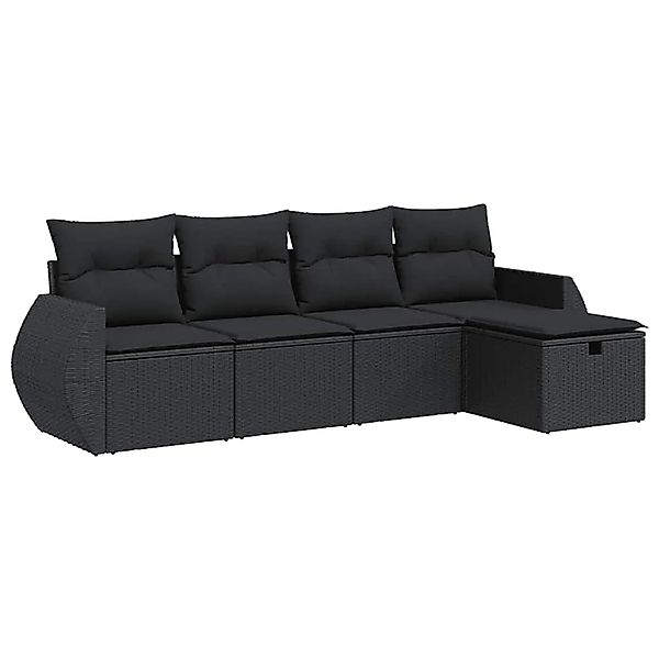 vidaXL 5-Tlg Garten-Sofagarnitur mit Kissen Schwarz Poly Rattan 3325561 günstig online kaufen