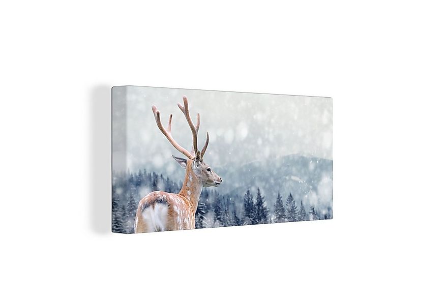 OneMillionCanvasses® Leinwandbild Panorama Winter - Hirsche - Tiere, Fotodr günstig online kaufen