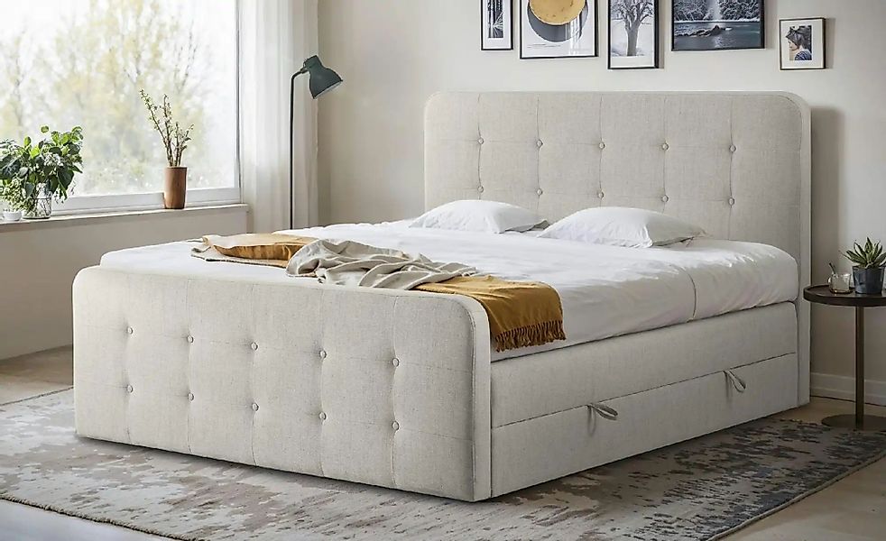 Boxspringbett mit Bettkasten Neapel ¦ creme ¦ Maße (cm): B: 200 H: 121 Bett günstig online kaufen