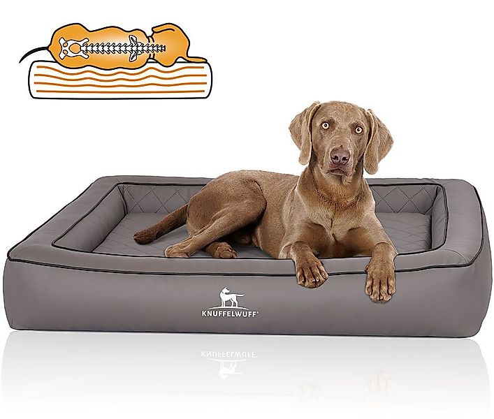 Knuffelwuff Hundebett Hampstead Orthopädisch Kunstleder 85 x 65cm Grau günstig online kaufen