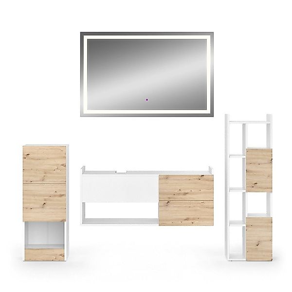 Vicco Badmöbel-Set Alf, Weiß/Eiche, 4 Teile, günstig online kaufen