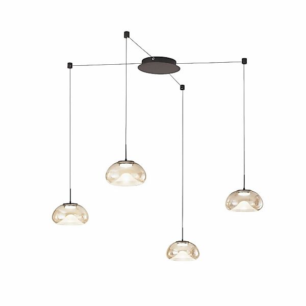 LED-Hängeleuchte Brena, 4-flg., cognac, Glas, CCT, dimmbar günstig online kaufen