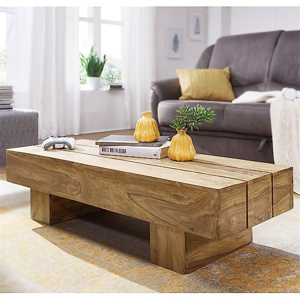 Lomadox Couchtisch, braun, Akazie Massivholz, Landhaus-Stil, günstig online kaufen