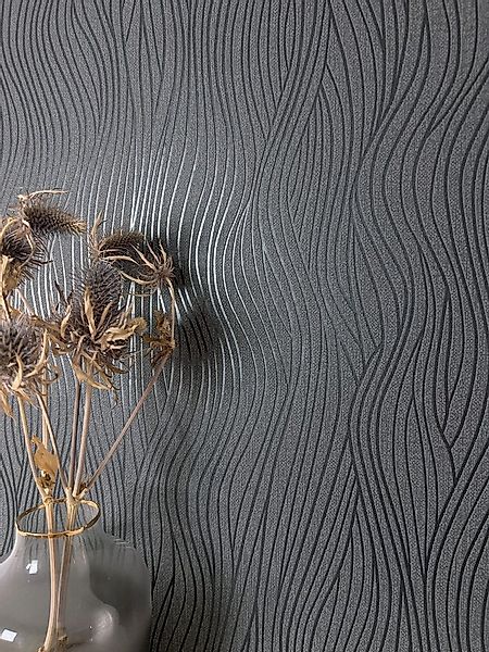 Newroom Vliestapete, Anthrazit Tapete Streifen Wellen - Wellenmuster Leicht günstig online kaufen