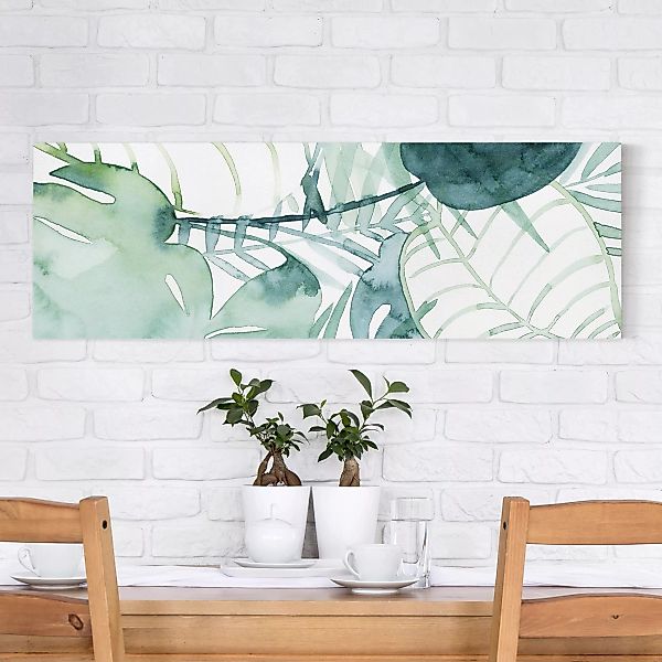 Leinwandbild Botanik - Panorama Palmwedel in Wasserfarbe II günstig online kaufen