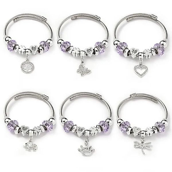 Eyecatcher Armkette Charm-Armband mit lila Kunststoffperlen günstig online kaufen
