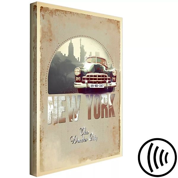 Leinwandbild Auto aus New York - Retro-Grafik mit der Freiheitsstatue XXL günstig online kaufen