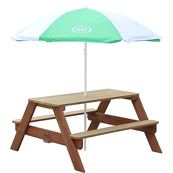 Axi Nick Picknicktisch Braun - Weiß Sonnenschirm Blau - Weiß 95 x 98 x 49 c günstig online kaufen