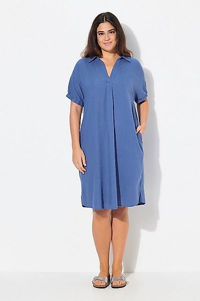 Ulla Popken Jerseykleid Kleid Leinenmix Oversized Hemdkragen Halbarm günstig online kaufen