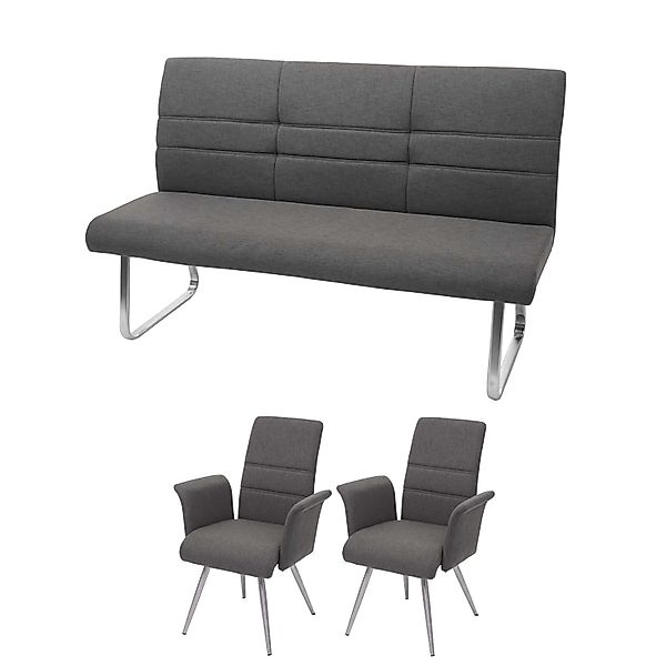 MCW Esszimmer-Set G55 Bank Küchenstuhl Stuhl+Armlehne Grau-Braun Bank 180cm günstig online kaufen