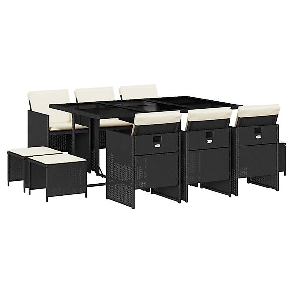 vidaXL 11-Tlg Garten-Essgruppe mit Kissen Schwarz Poly Rattan 3210606 günstig online kaufen