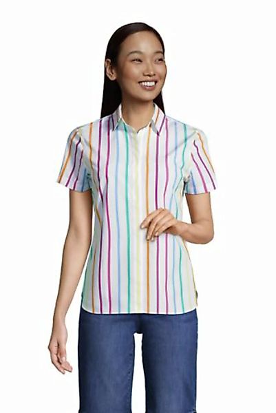 Gemusterte Supima Bügelfrei-Bluse, kurze Ärmel, Damen, Größe: XS Normal, So günstig online kaufen