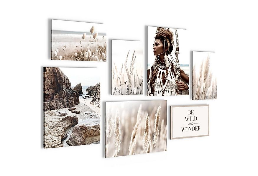 Novart Wandbild Boho Natur Blumen Beige - KOMPLETT AUFHÄNGFERTIG, Be wild günstig online kaufen