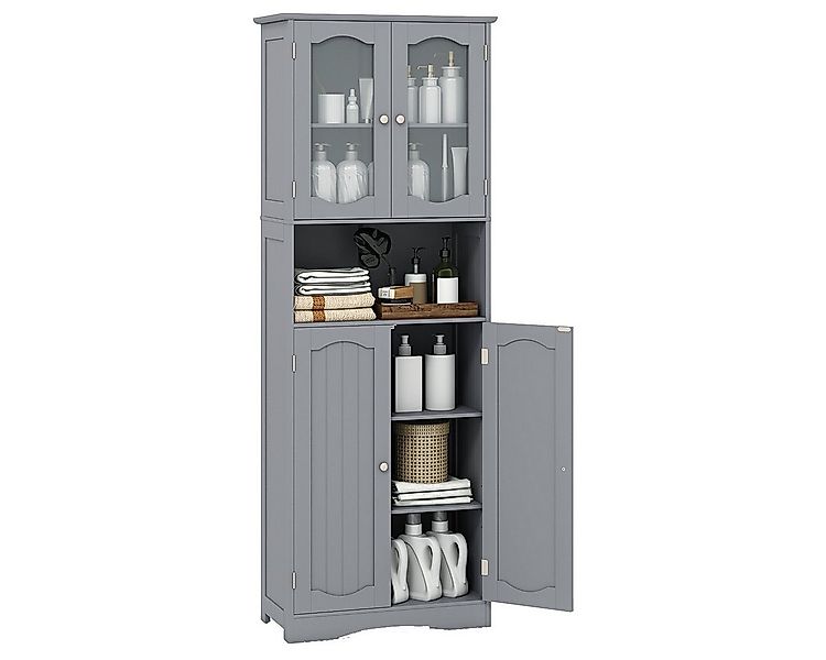 COSTWAY Hochschrank Küche, Badezimmerschrank, mit 4 Türen & Fach, Weiß günstig online kaufen