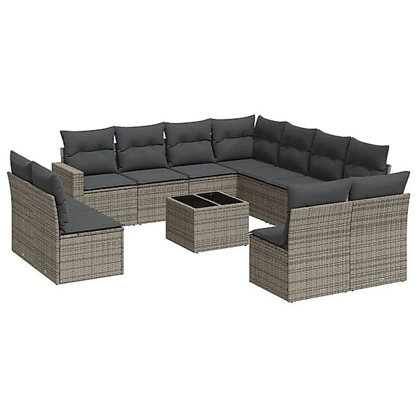 vidaXL 12-Tlg Garten-Sofagarnitur mit Kissen Grau Poly Rattan 3251477 günstig online kaufen