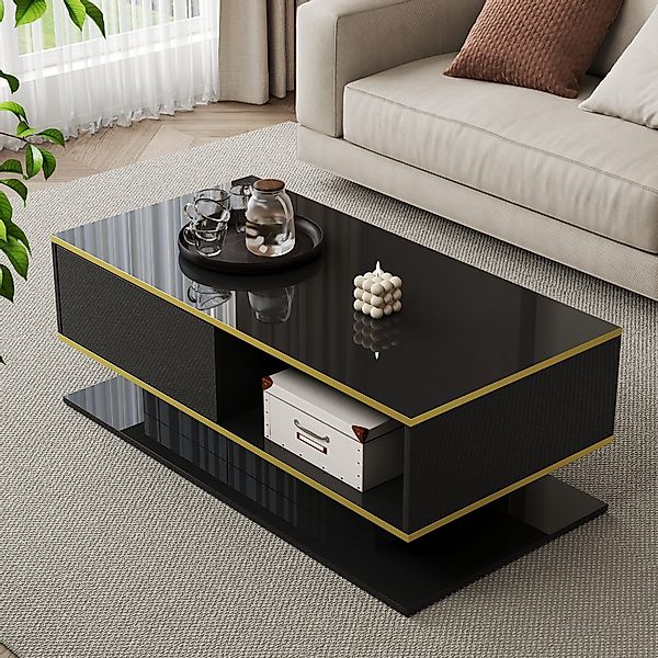 MODFU Couchtisch Goldene Dekorstreifen (Satztisch, Wohnzimmertisch, günstig online kaufen