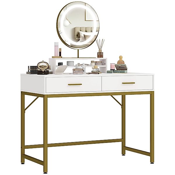 HOMCOM Schminktisch mit 2 Schubladen MDF Stahl Weiß 100L x 50B x 137,5H cm günstig online kaufen
