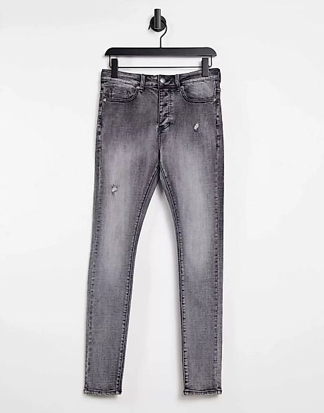 Sixth June – Enge Jeans im Used-Look in grauer Acid-Waschung günstig online kaufen