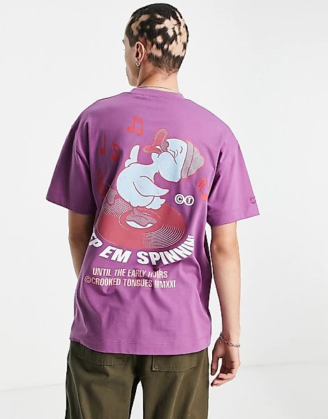 Crooked Tongues – T-Shirt in Lila mit „Keep em Spinnin'“-Grafikprint-Violet günstig online kaufen