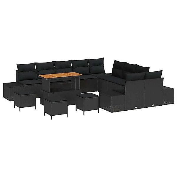 vidaXL Gartensofa-Set mit Kissen 14 Stk Schwarz Poly Rattan 3364799 günstig online kaufen