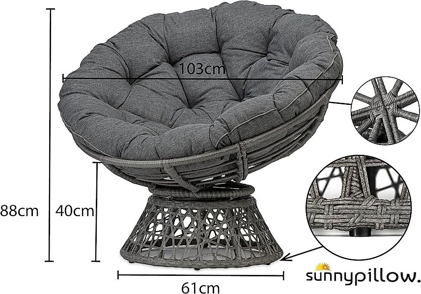 sunnypillow Rattanstuhl Papasansessel, Rattansessel mit Kissen günstig online kaufen