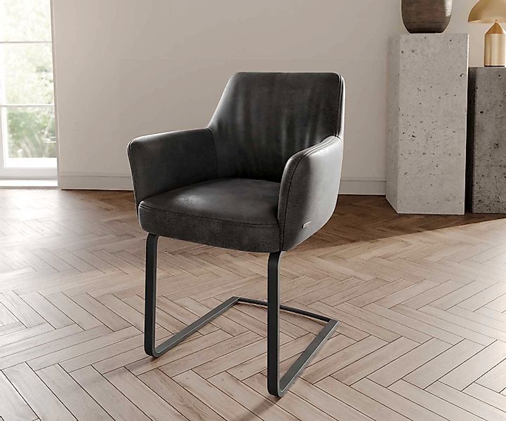 Freischwinger Xana-Flex mit Armlehnen Mikrofaser Anthrazit Vintage Freischw günstig online kaufen