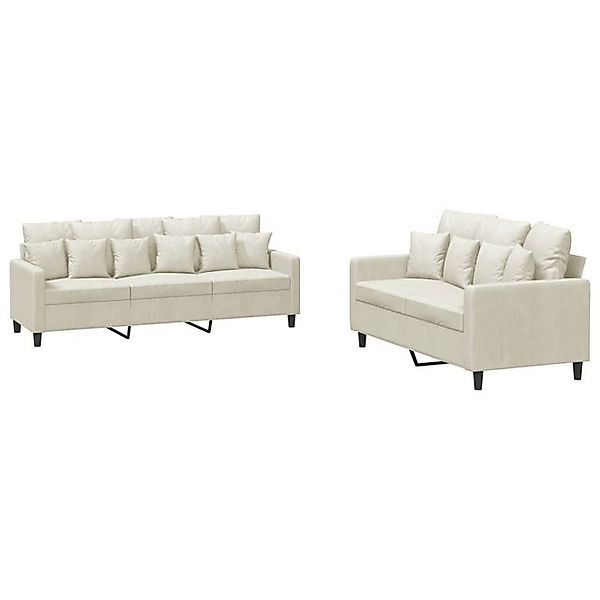 vidaXL Sofa 2-tlg. Sofagarnitur mit Kissen Creme Samt günstig online kaufen