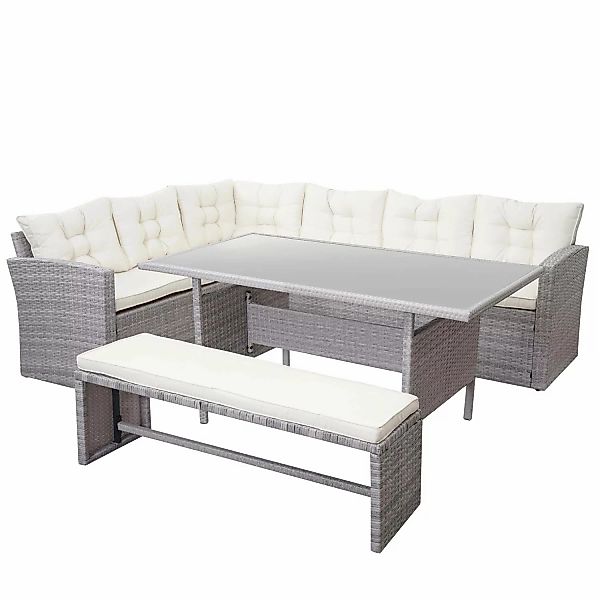 MCW Poly-Rattan-Garnitur A29 Hellgrau Kissen Creme mit Bank günstig online kaufen