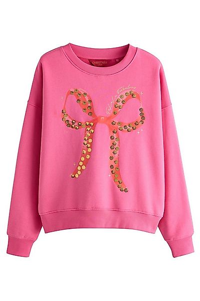 Next Sweater Sweatshirt mit Schleifengrafik + Pailletten (1-tlg) günstig online kaufen