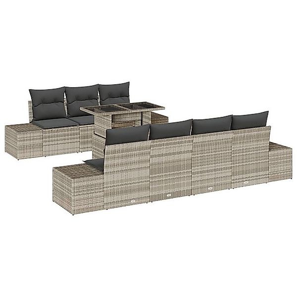 vidaXL Loungesofa 8-teiliges Garten-Sofa-Set mit Kissen Hellgrau Poly Ratta günstig online kaufen