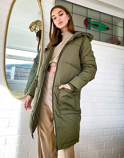 Object – Longline – Wattierter Mantel in Khaki-Grün günstig online kaufen