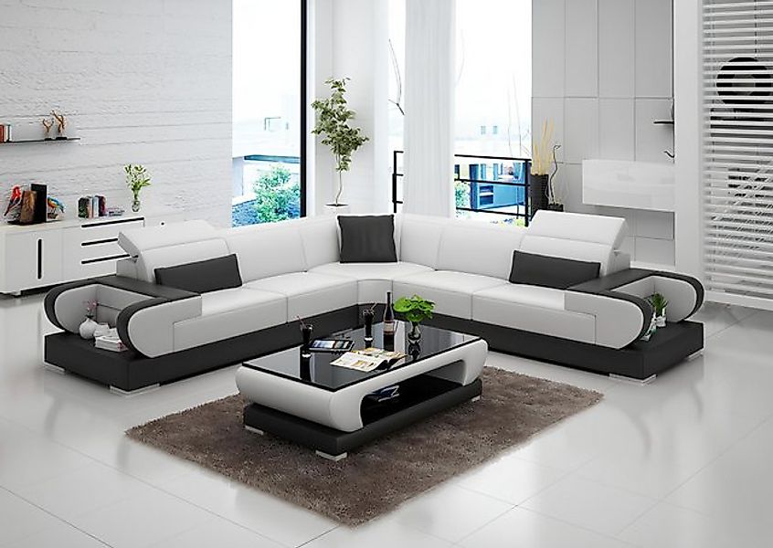 JVmoebel Ecksofa Ledersofa mit USB Wohnlandschaft Ecksofa Eck Garnitur Desi günstig online kaufen