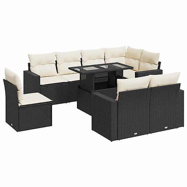 vidaXL 9-Tlg Garten-Sofagarnitur mit Kissen Schwarz Poly Rattan 3326337 günstig online kaufen