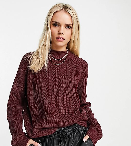Vero Moda Petite – Hochgeschlossener Pullover aus Grobstrick in Dunkelrot günstig online kaufen