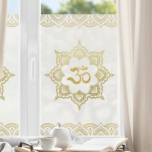 Fensterfolie Mandala OM Illustration Ornament weiß gold günstig online kaufen