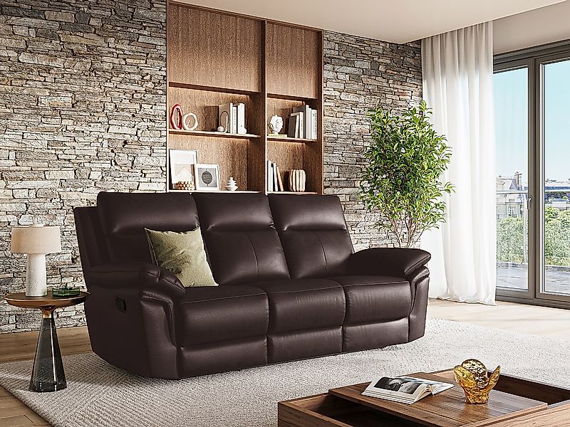 Relaxsofa 3-Sitzer - Büffelleder - Braun - PAKITA günstig online kaufen