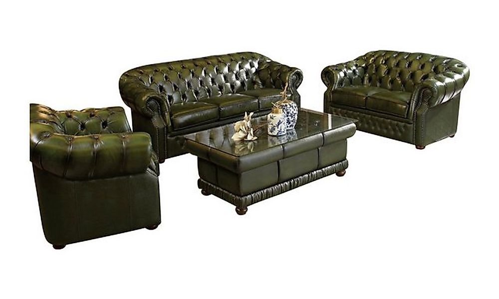 Salottini Polstergarnitur Chesterfield Cardiff Sofagarnitur Leder 3/1/1 Grü günstig online kaufen