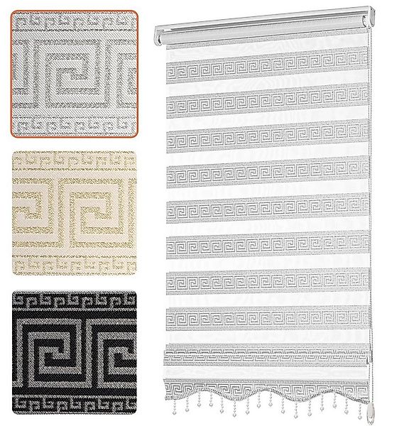 Doppelrollo mit Perlen, Mäander Ornamente Design, Bailena, Lichtschutz, ohn günstig online kaufen