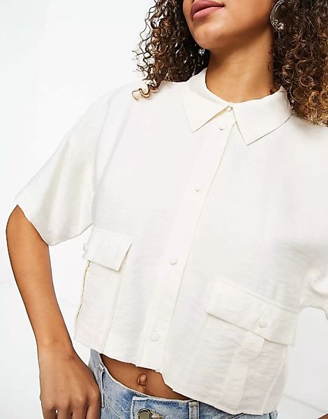 ASOS DESIGN – Utility-Hemd in Creme mit Taschen, Kombiteil-Weiß günstig online kaufen